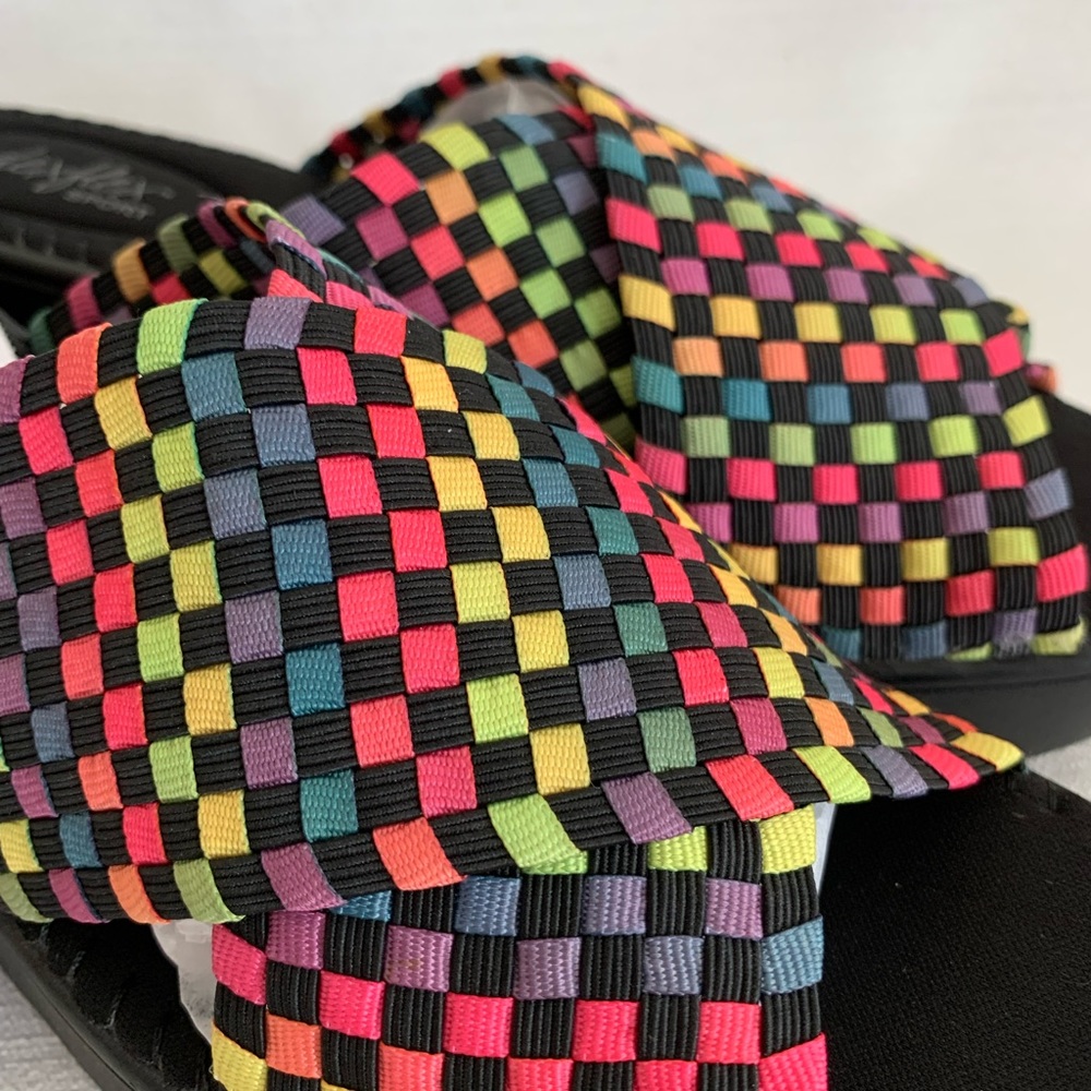 NWT Dexflex Rainbow Check Stretch Chunky Platform Wedge Sandals Woman’s 7 - Picture 7 of 11